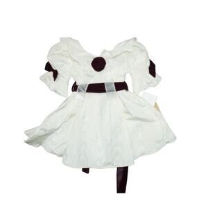 Vintage Jo Lene Moiré Party Dress w/ Velvet Sash Puff Sleeves 3T NWT USA